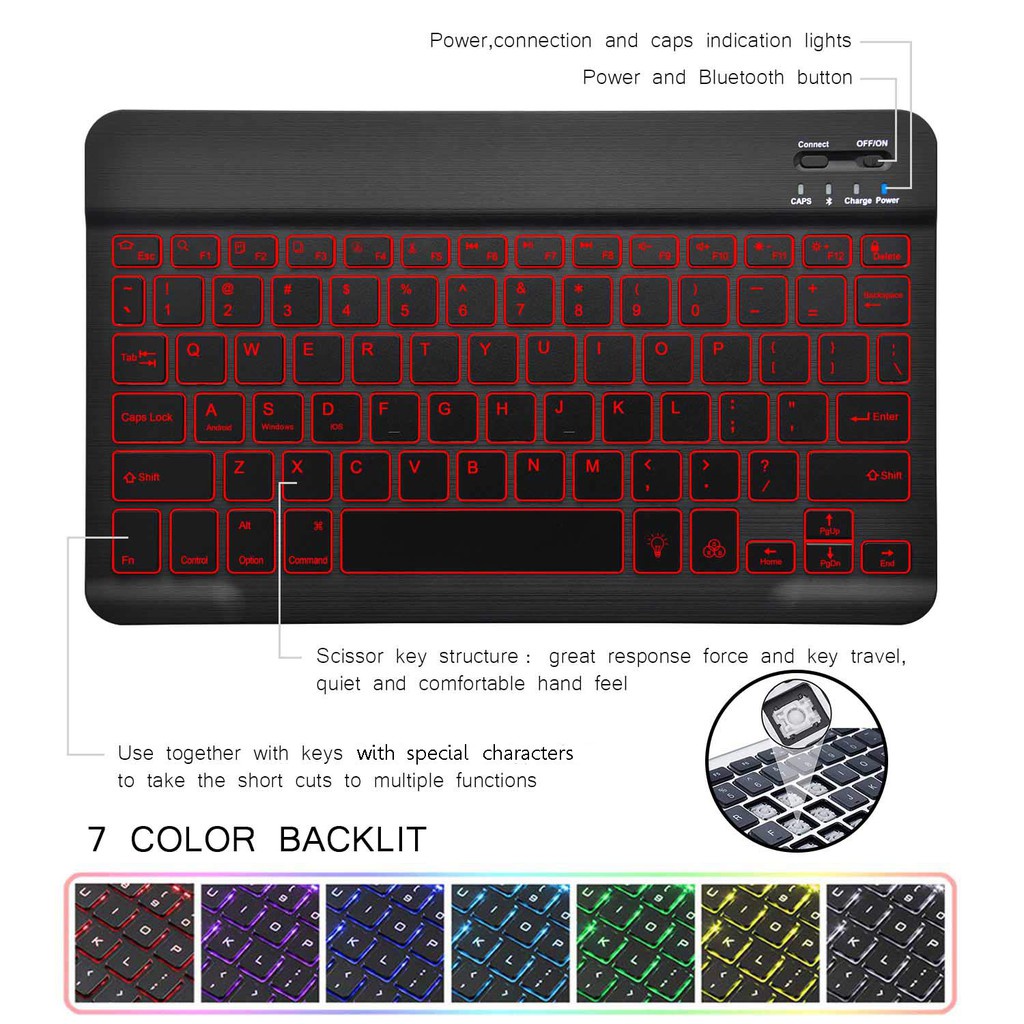 Ultra Bàn Phím Bluetooth Không Dây Siêu Mỏng 7 Màu Có Thể Sạc Lại Cho iPad Tablet Laptop Phone