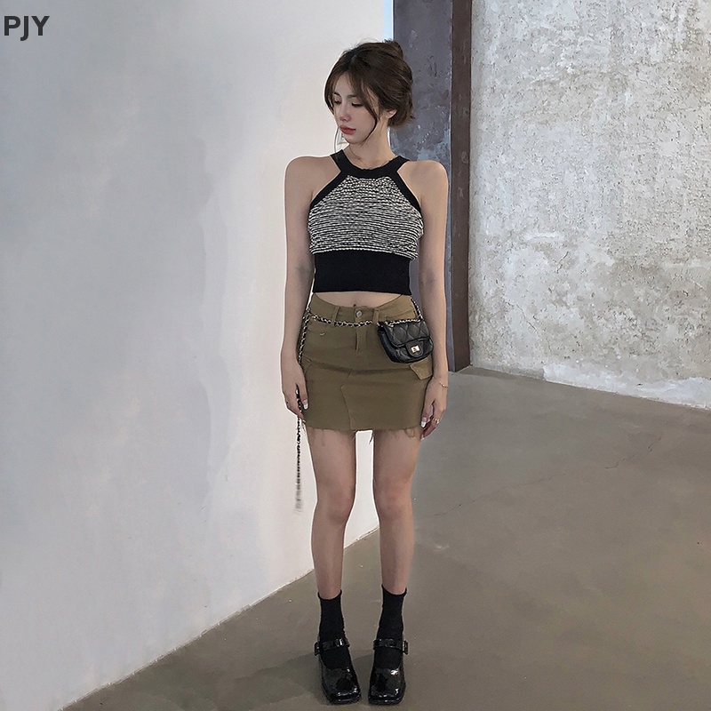 Áo Croptop Sát Nách Kẻ Sọc Kiểu Vintage Thời Trang Mùa Hè Năng Động