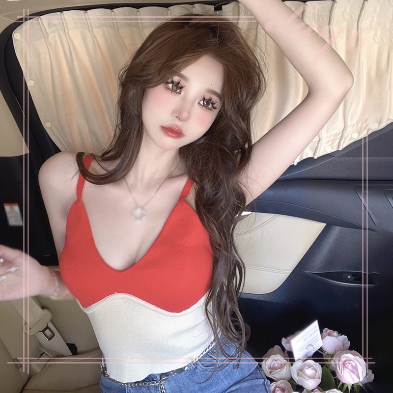 Áo Dệt Kim Sát Nách Cổ Chữ V Thời Trang Mùa Hè Phong Cách Hàn Quốc Cho Nữ