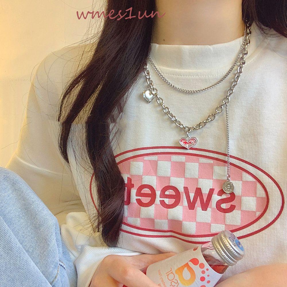 Vòng cổ Mạ Vàng / Bạc Y2K Mặt Trái Tim Đơn Giản Phong Cách Hip Hop Hàn Quốc WMES15H