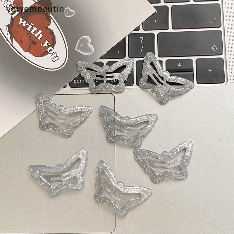 Bộ 2 Kẹp Tóc Kim Loại Màu Bạc Hình Bướm Dễ Thương Cho Nữ