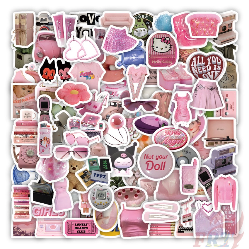 Bộ 100 Cái ❉ Sticker Dán Tường Màu Hồng Phong Cách Vintage ❉ Sticker Dán Tường Chống Thấm Nước Họa Tiết Doodle Hợp Thời Trang