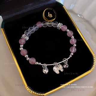 Vòng tay nữ Jebee Charm Họa tiết bạc mix Thạch Anh hồng cao cấp JebeeJewelry VT1.5