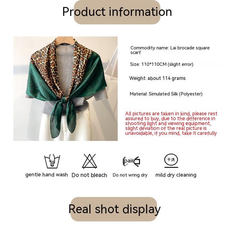 Khăn Quàng Cổ Chống Nắng Mùa Hè Bằng Lụa Satin Kích Thước Lớn 110cm In Họa Tiết Da Báo Cho Nữ