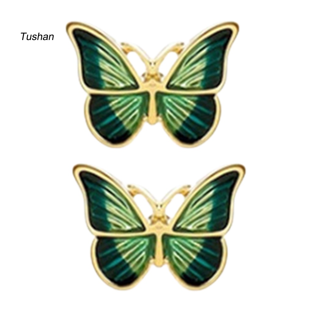 1 Đôi Bông Tai Hình Bướm Màu Xanh Lá Phong Cách Hàn Quốc