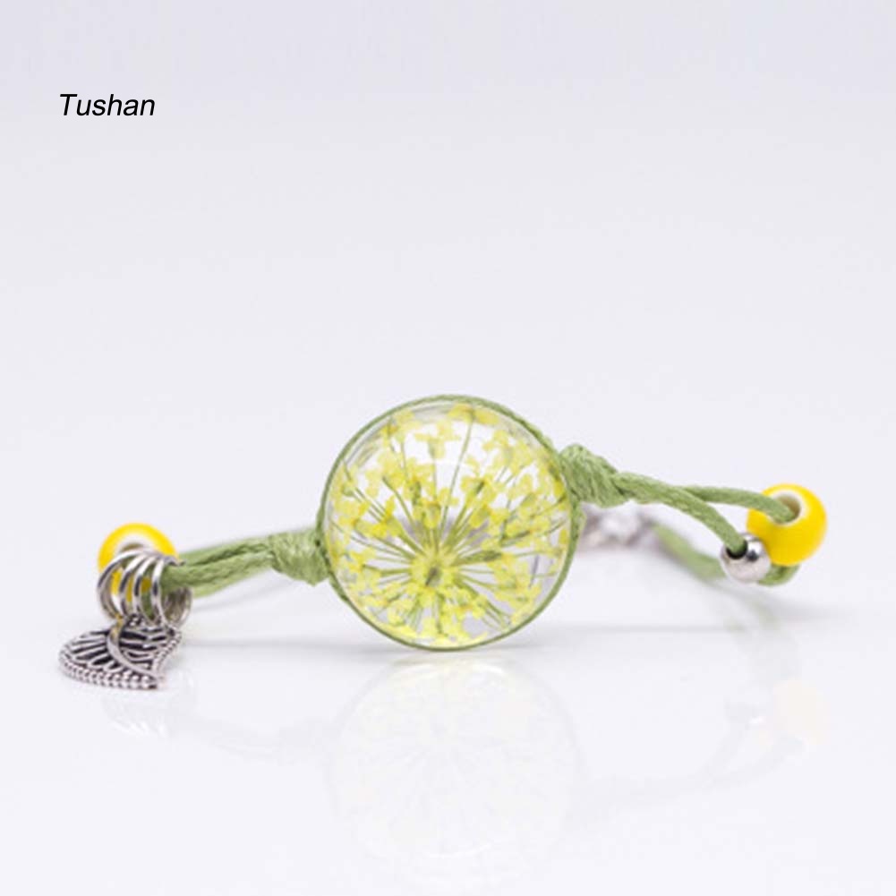 Vòng Tay Hoa Khô Thủ Công Bằng Thủy Tinh Cabochon Thời Trang Cho Nữ