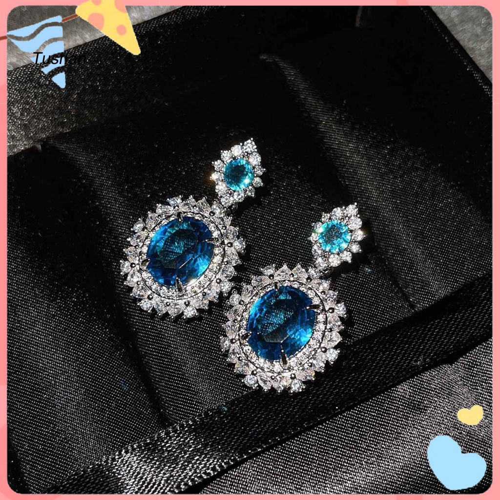 Bộ Trang Sức Mặt Đá Zircon Hình Giọt Nước Họa Tiết Hoa Xinh Xắn