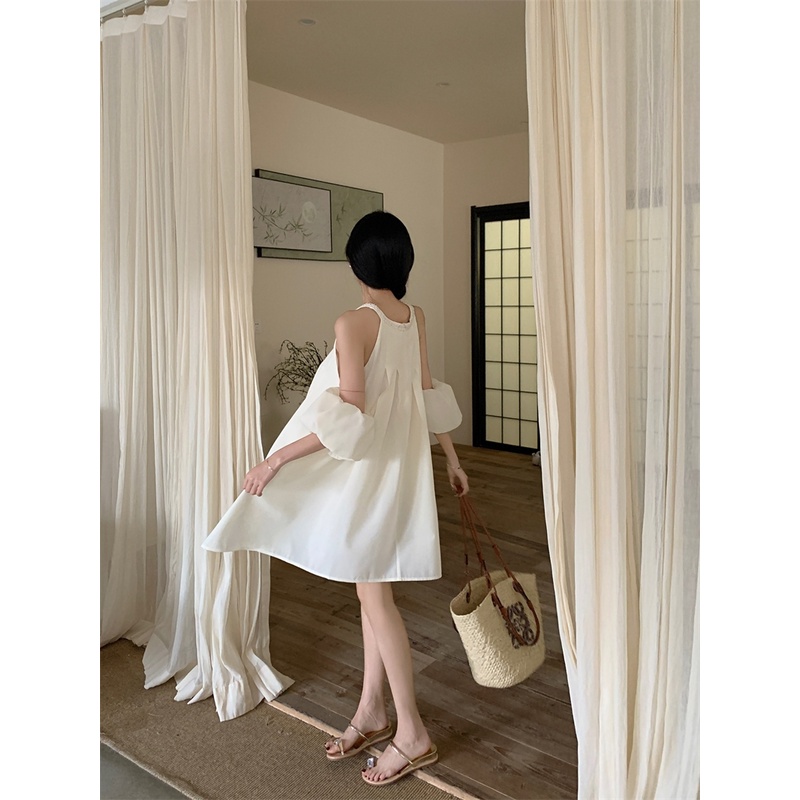 Đầm Ngắn Cổ Tròn Dáng Rộng Màu Trơn Thời Trang Mùa Hè Mới Cho Nữ