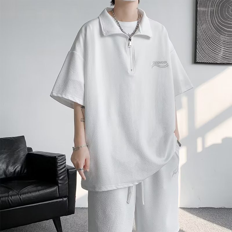 Set Áo Thun Polo Ngắn Tay Và Quần short Vải Lụa Mát Thời Trang Năng Động Cho Nam
