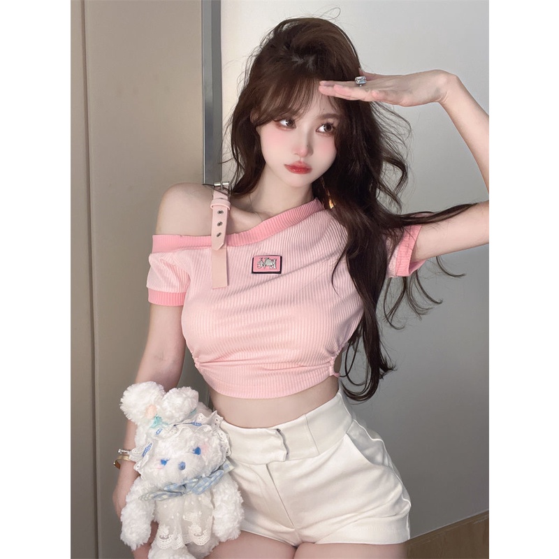 Áo Thun Tay Ngắn Phối Ren Dáng Ôm Thời Trang Mùa Hè Xinh Xắn Cho Nữ