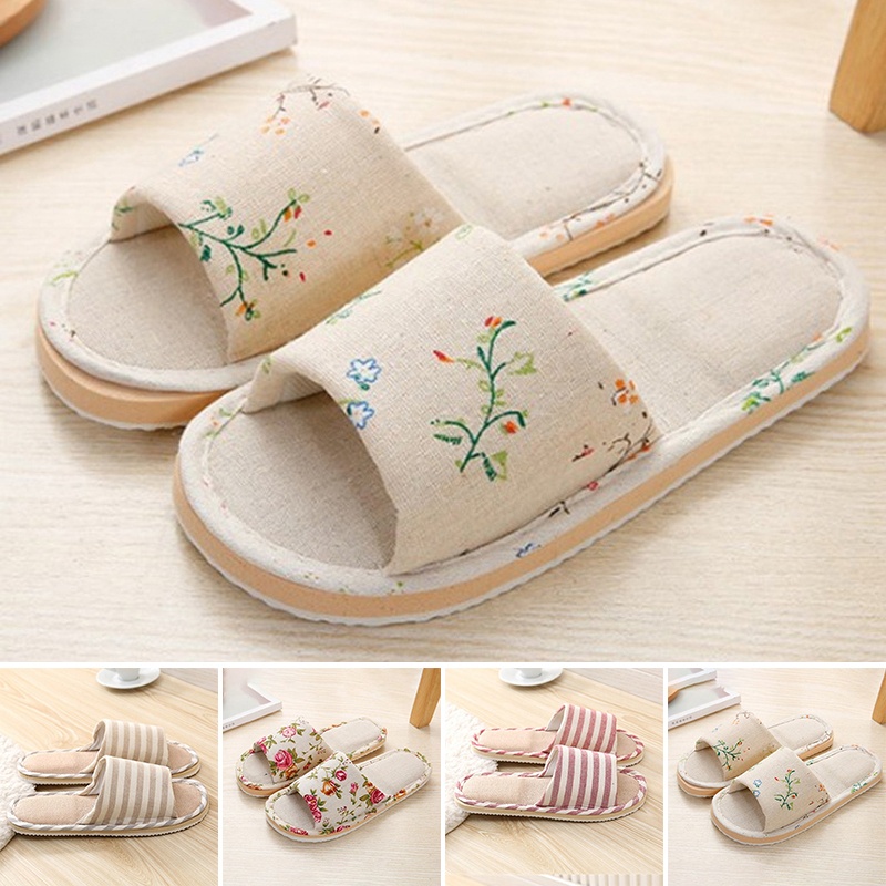Dép Đi Trong Nhà Đế Bằng Chất Liệu Cotton Lanh Thoáng Khí Thoải Mái Phong Cách Retro Cho