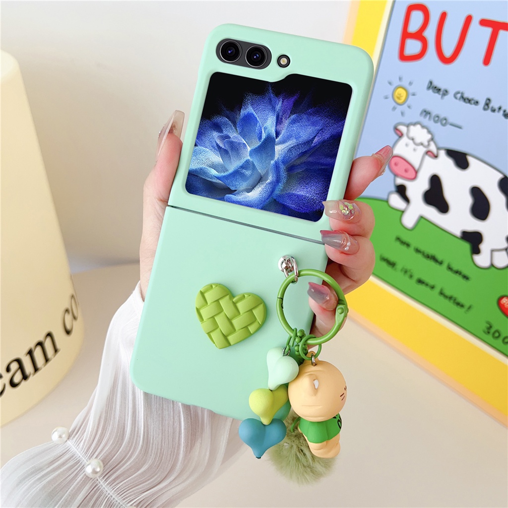 Ốp Điện Thoại Màu Trơn Gắn Quả Bông Hình Mèo / Cún / Thỏ Dễ Thương Cho Samsung Z Flip 5 Z Flip5 Zflip5