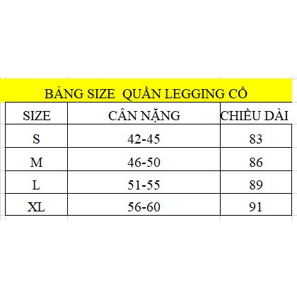 Legging trơn size cồ cho bé gái từ 43~55kg chất cotton 100% co giãn 4 chiều; màu sắc như hình ,
