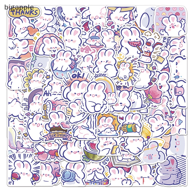 Bộ 60 Sticker Hình Thỏ Dễ Thương Dùng Trang Trí Sổ Tay Nhật Ký