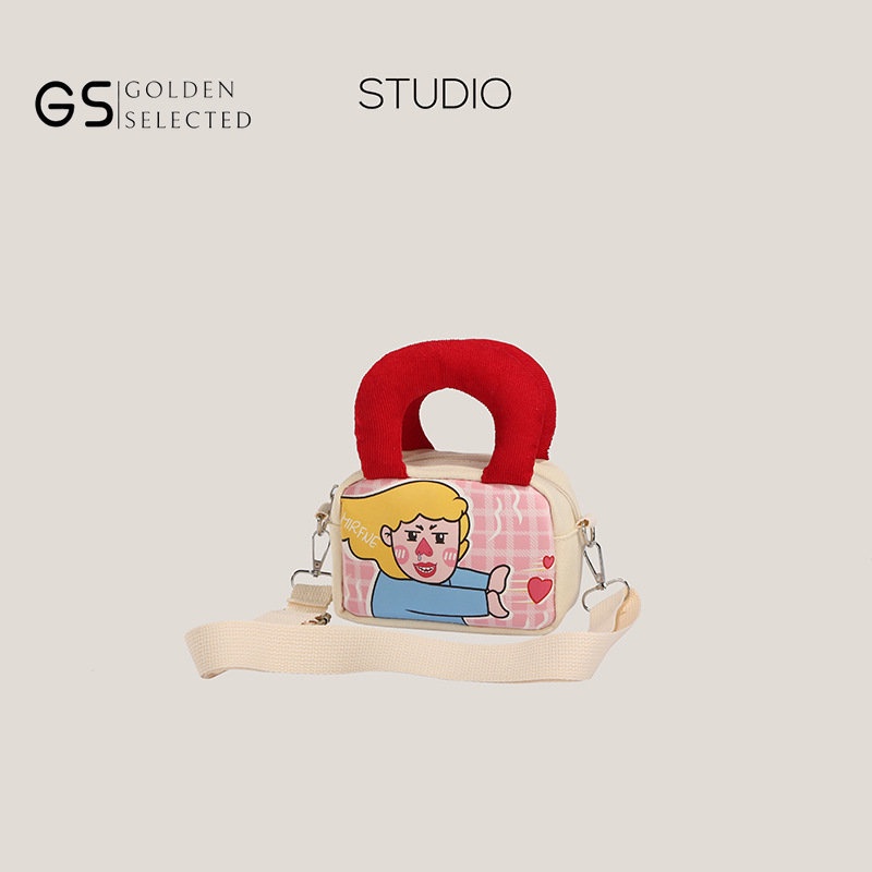 Túi Đeo Chéo Vải Canvas Dáng Vuông Nhỏ Phối Màu Tương Phản Dễ Thương Cho Bạn Gái