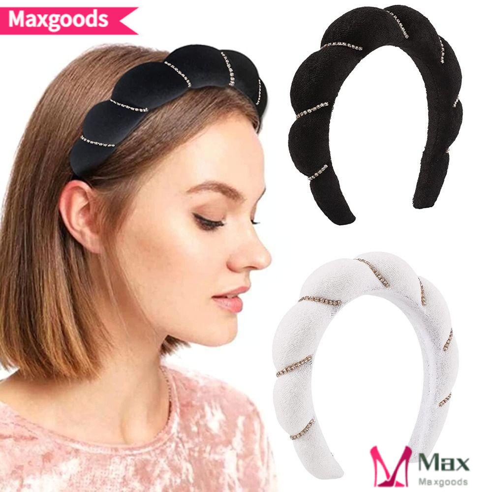 MAXG Băng Đô Cài Tóc Bằng Mút Xốp Đính Đá Không Trơn Dùng Rửa Mặt / Spa