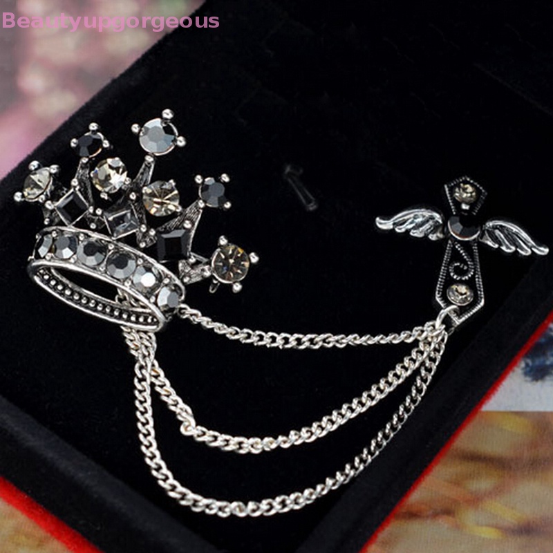 Huy Hiệu Cài Áo Hình Vương Miện / Chữ Thập Đính Đá Phối Tua Rua Thời Trang Cho Nam Và Nữ