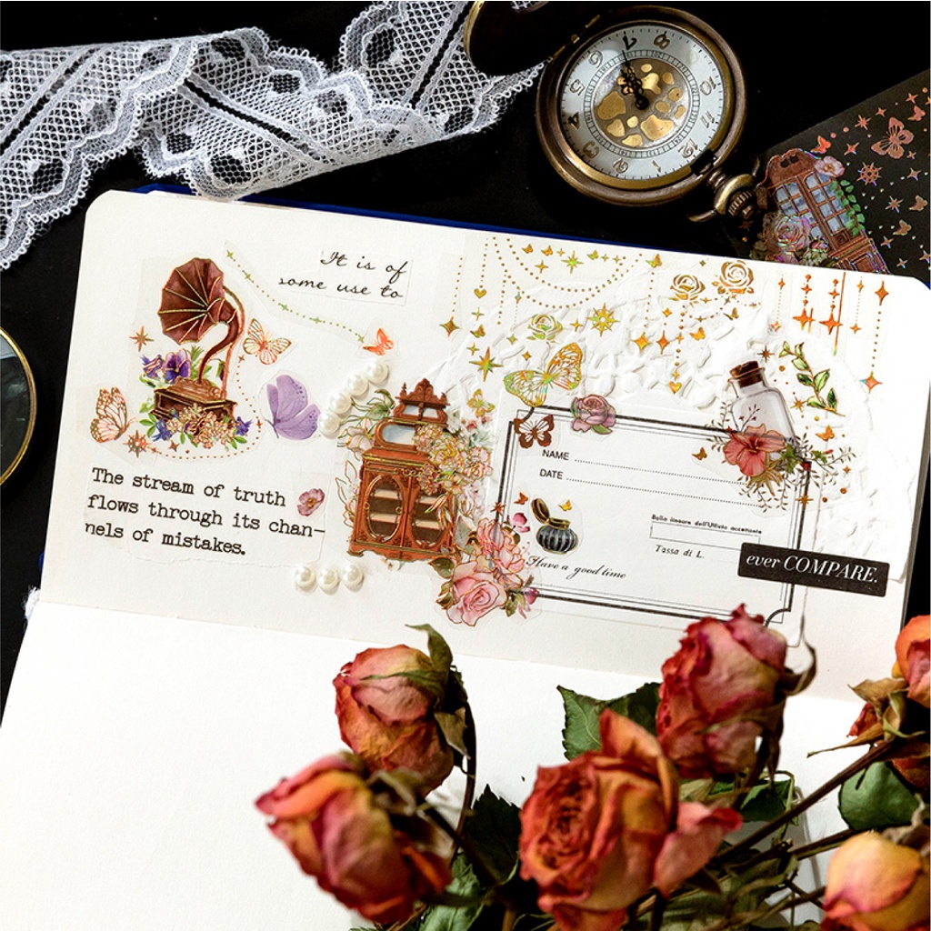 Set 3 Tấm Sticker Dán Trang Trí Sổ Tay DIY Hình Bướm Cổ Điển