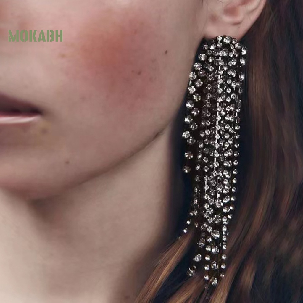 1 Đôi Bông Tai Dáng Dài Đính Đá Thời Trang Dành Cho Nữ