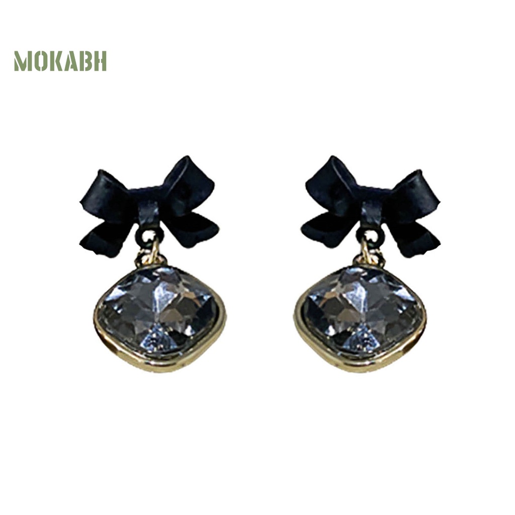 1 Đôi Bông Tai Hình Học Dáng Dài Đính Đá Niken Đen Thời Trang