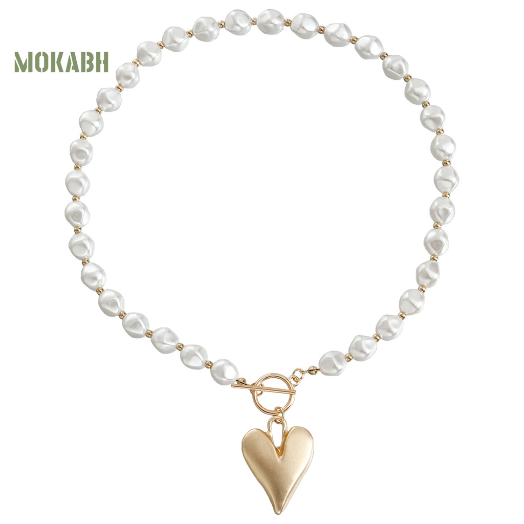 Vòng cổ Ngọc Trai Giả Mặt Trái Tim Thời Trang Cho Nữ