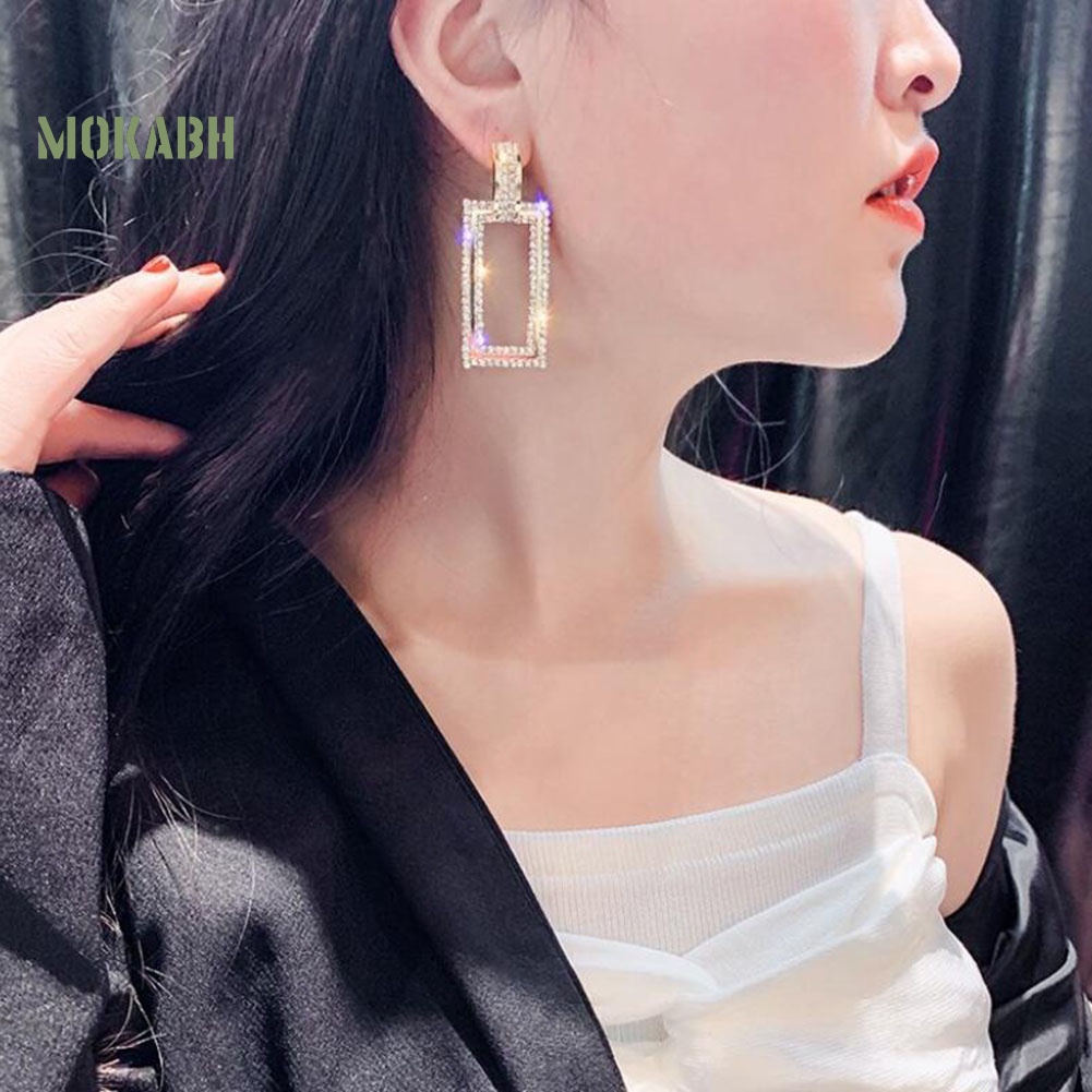 Bông Tai Hình Chữ Nhật Đính Kim Cương Giả Sang Trọng Cho Nữ