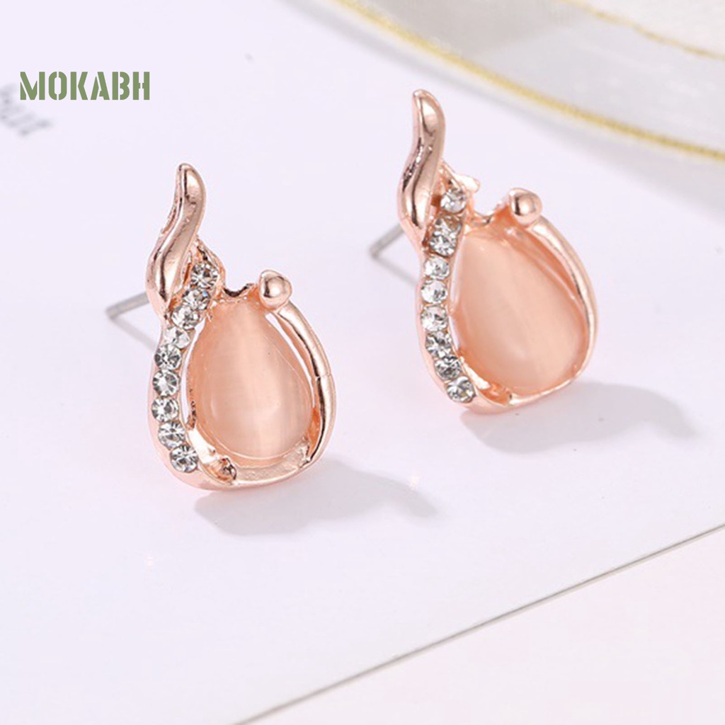Set 2 Vòng cổ + Bông Tai Đính Đá Opal Hình Giọt Nước Thời Trang