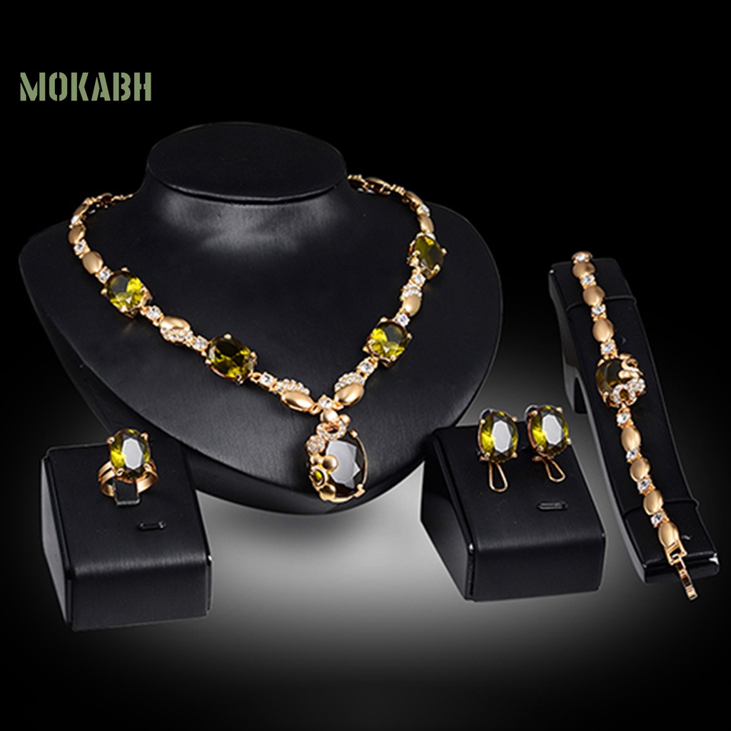 Bộ Trang Sức Gồm Vòng cổ / Vòng Tay / Nhẫn / Bông Tai Dát Đá Quyến Rũ