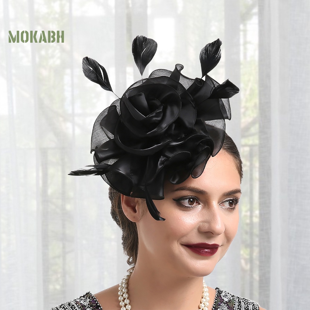 Mũ Lưới Cài Tóc Mini Đính Lông Vũ Màu Trơn Hình Bông Hoa