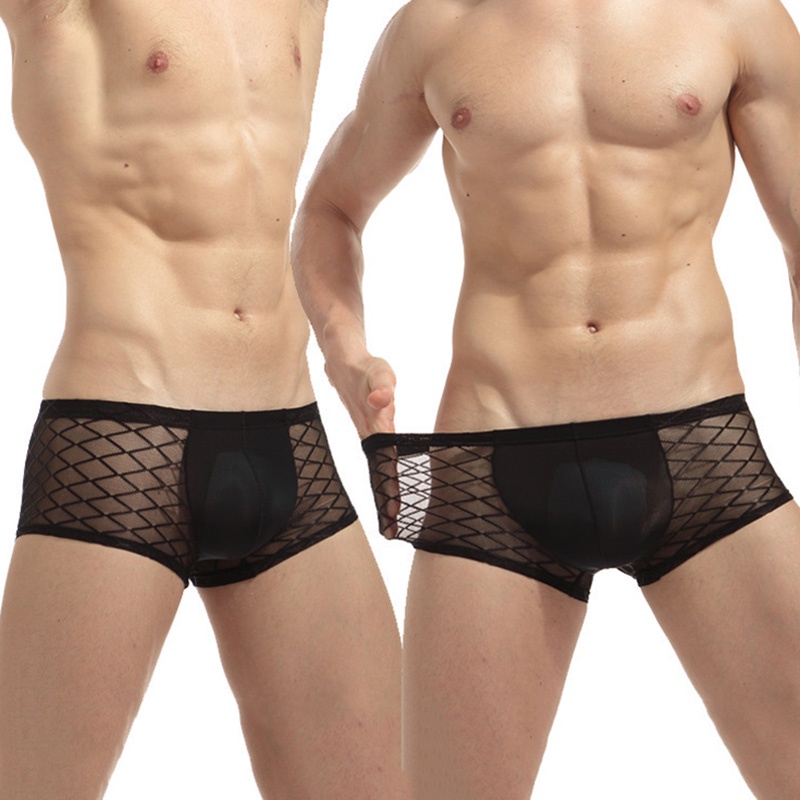 Quần lót nam Fishnet xuyên thấu Boxer Lưới trong suốt Quần lót mỏng