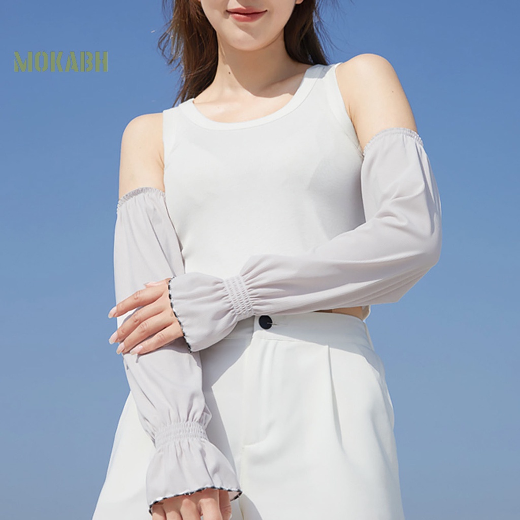 1 Cặp Ống Tay Áo Bằng Lụa Lạnh Mỏng Co Giãn Dành Cho Nữ Lái Xe