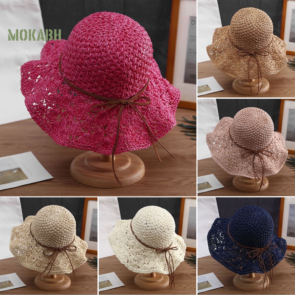 Nón Rộng Vành Chống Nắng Bằng Vải Dệt Thủ Công Màu Sắc Thắt Nơ Có Thể Gập Lại Cho Nữ