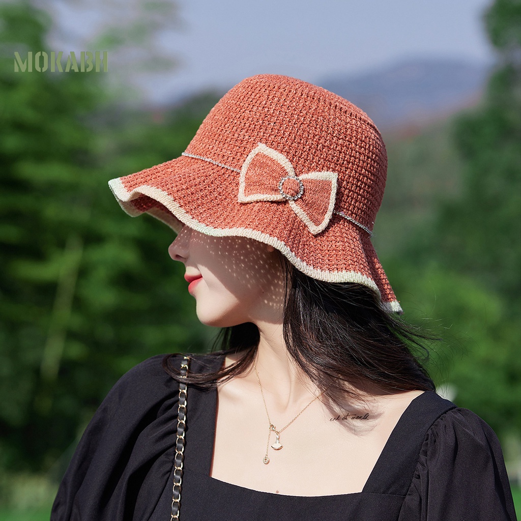 [Mok Abh] Mũ Vành Tròn Thoáng Khí Chống Nắng Có Thể Gấp Gọn Được Làm Thủ Công Cho Nữ