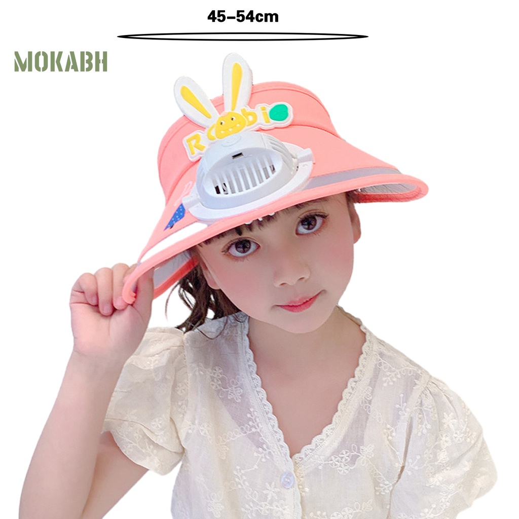 [Mok Abh] Mũ Quạt Điện Vành Rộng Chống Tia UV Họa Tiết Hoạt Hình Bảo Vệ An Toàn Không Có Quạt Sưởi Ấm Cho Trẻ Em
