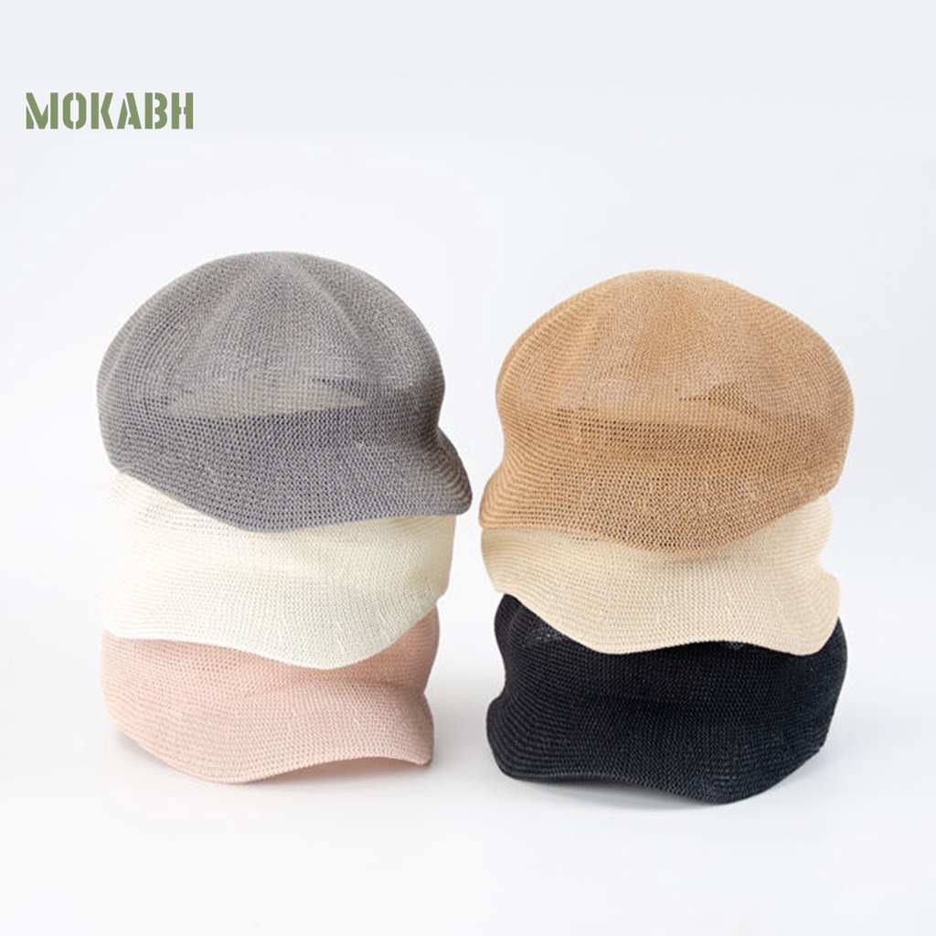 [Mok Abh] Mũ Vành Ngắn Chống Nắng Thoáng Khí Màu Trơn Chống Tia UV Có Thể Điều Chỉnh Kích Thước Cho Nữ