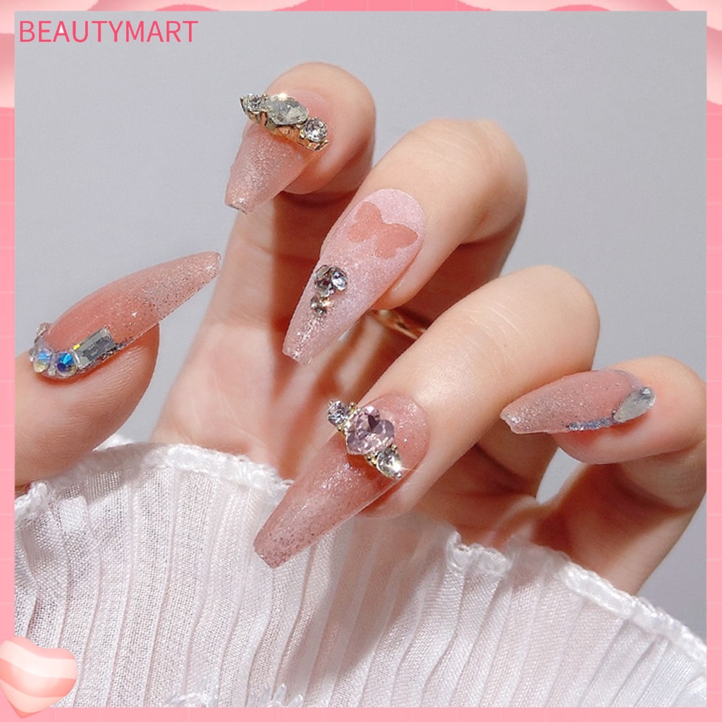 Set 10 Phụ Kiện Trang Trí Móng Tay Nghệ Thuật Hình Trái Tim Đính Đá Bằng Hợp Kim DIY