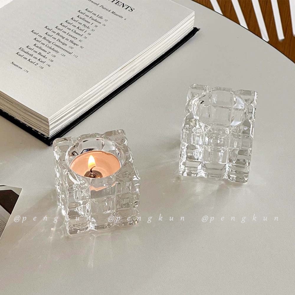 Đế Nến Bằng Thủy Tinh Trong Suốt Phong Cách Pháp Cổ Điển Dùng Trang Trí