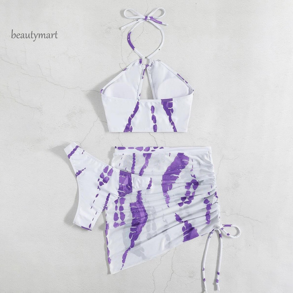 Bộ 3 Món Đồ Bơi Bikini Gồm Áo Lót Nâng Ngực Và Chân Váy Ren Hoa Quyến Rũ Cho Nữ