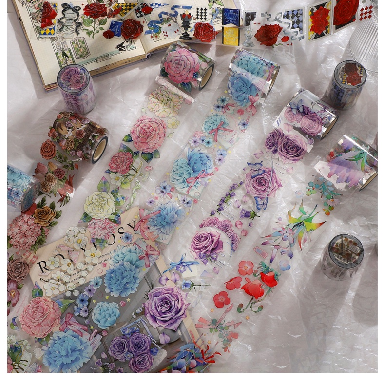 Cuộn Băng Keo Họa Tiết Hoa / Bướm 58mm * 500cm Chống Thấm Nước Dùng Trang Trí DIY