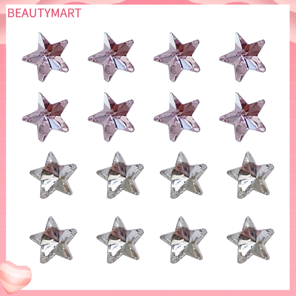 [beautymart] Túi 10 Móng Tay Giả Pha Lê Lấp Lánh Không Rơi Trang Trí Nghệ Thuật Móng Tay Mini Màu Trắng Hồng Ngôi Sao Năm Cánh