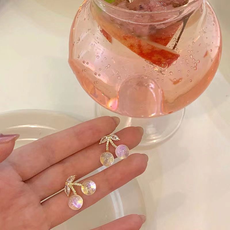 Bông Tai Đính Đá Hình Quả Cherry Nhiều Màu Sắc Dễ Thương Cao Cấp