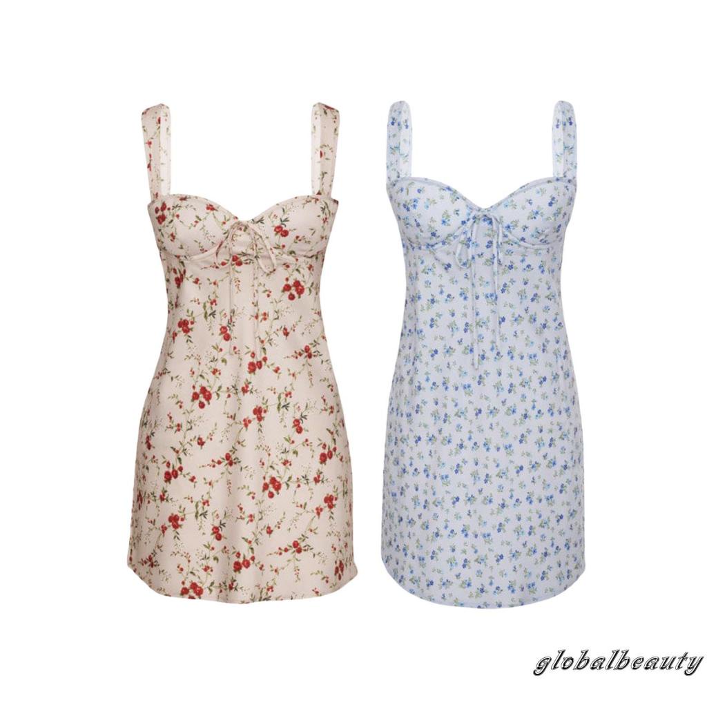 Đầm Hai Dây Hở Lưng Cột Dây Họa Tiết Hoa Thời Trang Mùa Hè Quyến Rũ Cho Nữ