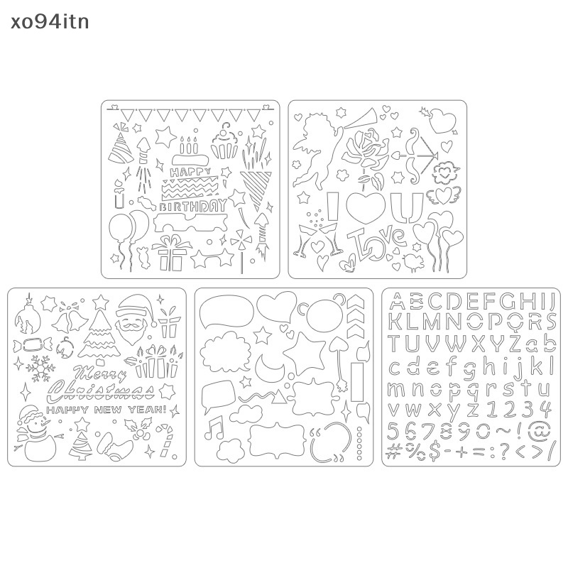 Set 5 Tấm Khuôn Vẽ Họa Tiết Giáng Sinh Dễ Thương Dùng Để Trang Trí Sổ