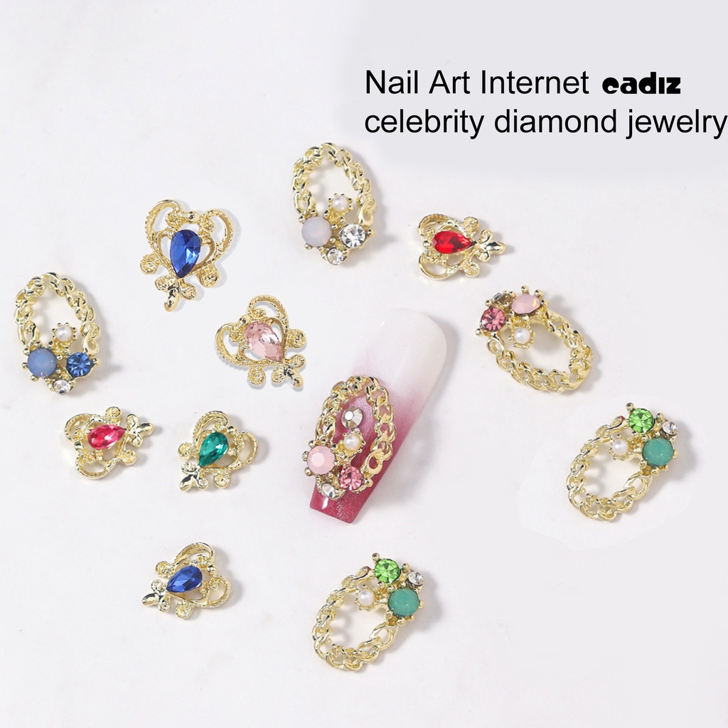 Bộ 10 Miếng Dán Trang Trí Móng Tay Nghệ Thuật Ba Chiều Không Phai Pha Lê Sang Trọng Charms