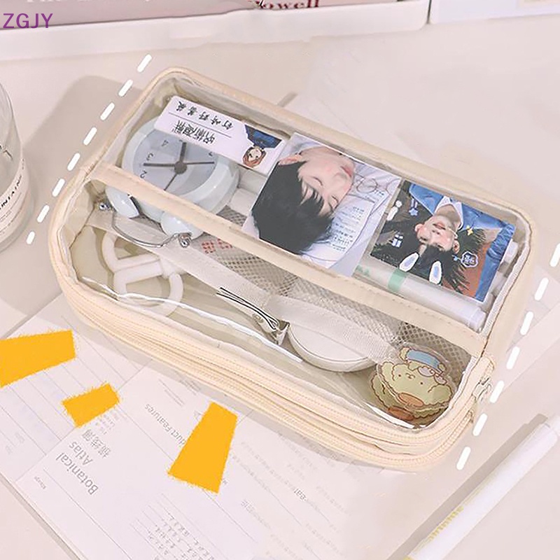 Túi Đựng Bút Trong Suốt Sức Chứa Lớn Có Khóa Kéo Tiện Dụng Cho Học Sinh Mới