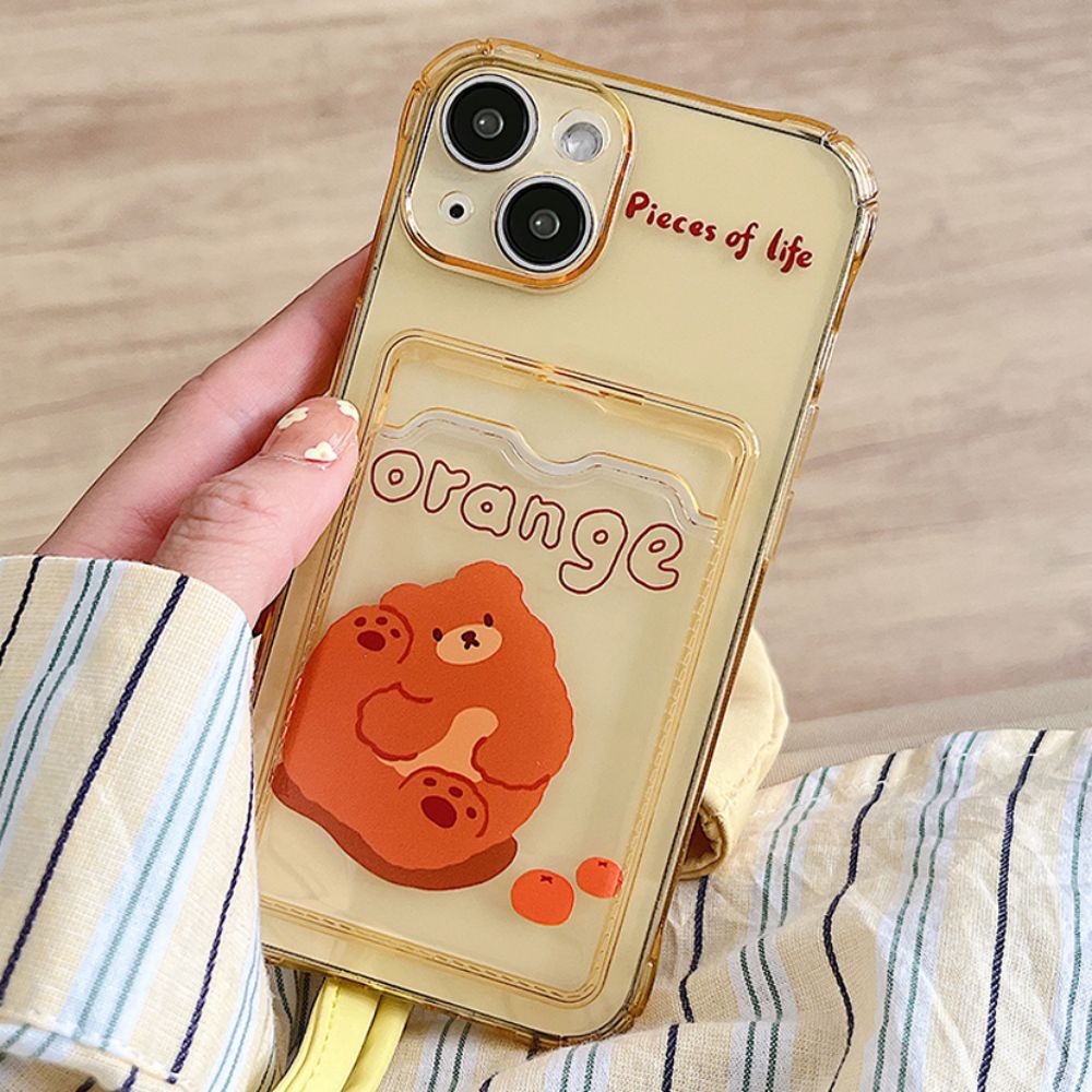 Ốp Điện Thoại TPU Mềm Chống Sốc Gắn Kèm Ngăn Đựng Thẻ Hình Gấu Dễ Thương Cho Iphone 11 14 13 12 Pro Max Xs Xr 7 8 Plus