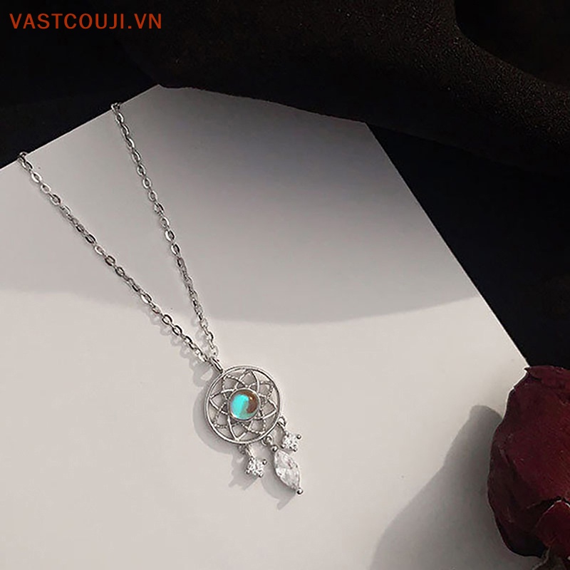 Vòng cổ Mặt Dreamcatcher Màu Bạc Đính Đá Mặt Trăng Thời Trang Cho Nữ