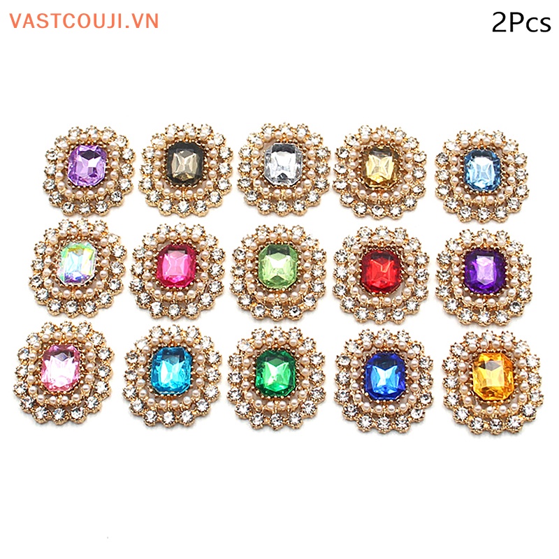 Bộ 2 Nút Hợp Kim Hình Vương Miện Đính Đá Dùng Làm Trang Sức DIY
