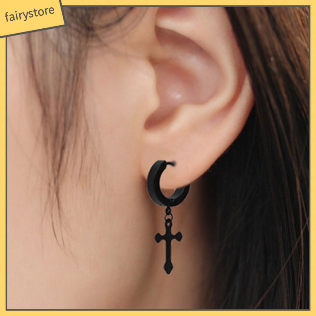 1 Đôi Bông Tai Hình Thánh Giá Bằng Thép Titan Dành Cho Nam Và Nữ