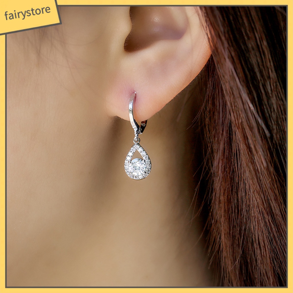 1 Đôi Bông Tai Đính Đá Hình Giọt Nước Lấp Lánh Dành Cho Nữ